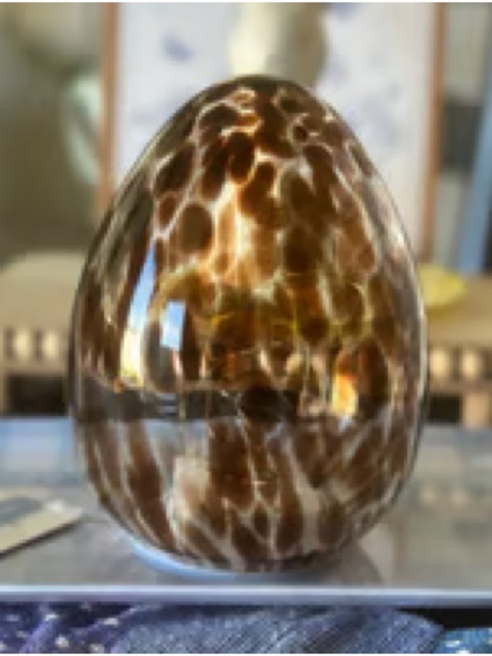 Hand-Blown Glass Art Egg in Brown and Amber